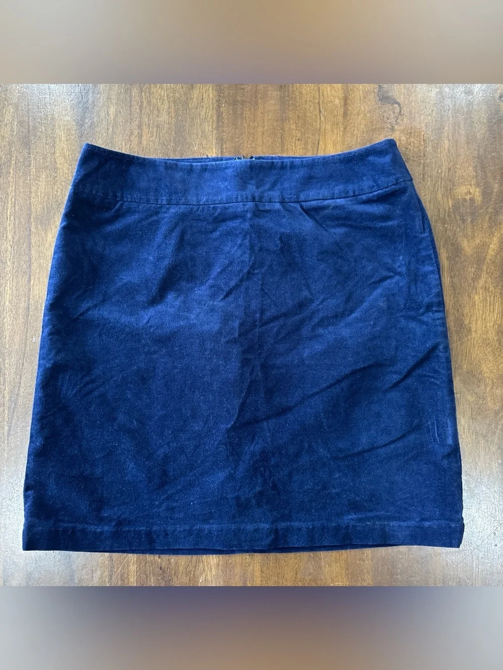 Talbots Petites Blue Velvet Pencil Skirt 10 P Stretch Preppy Academia Holiday